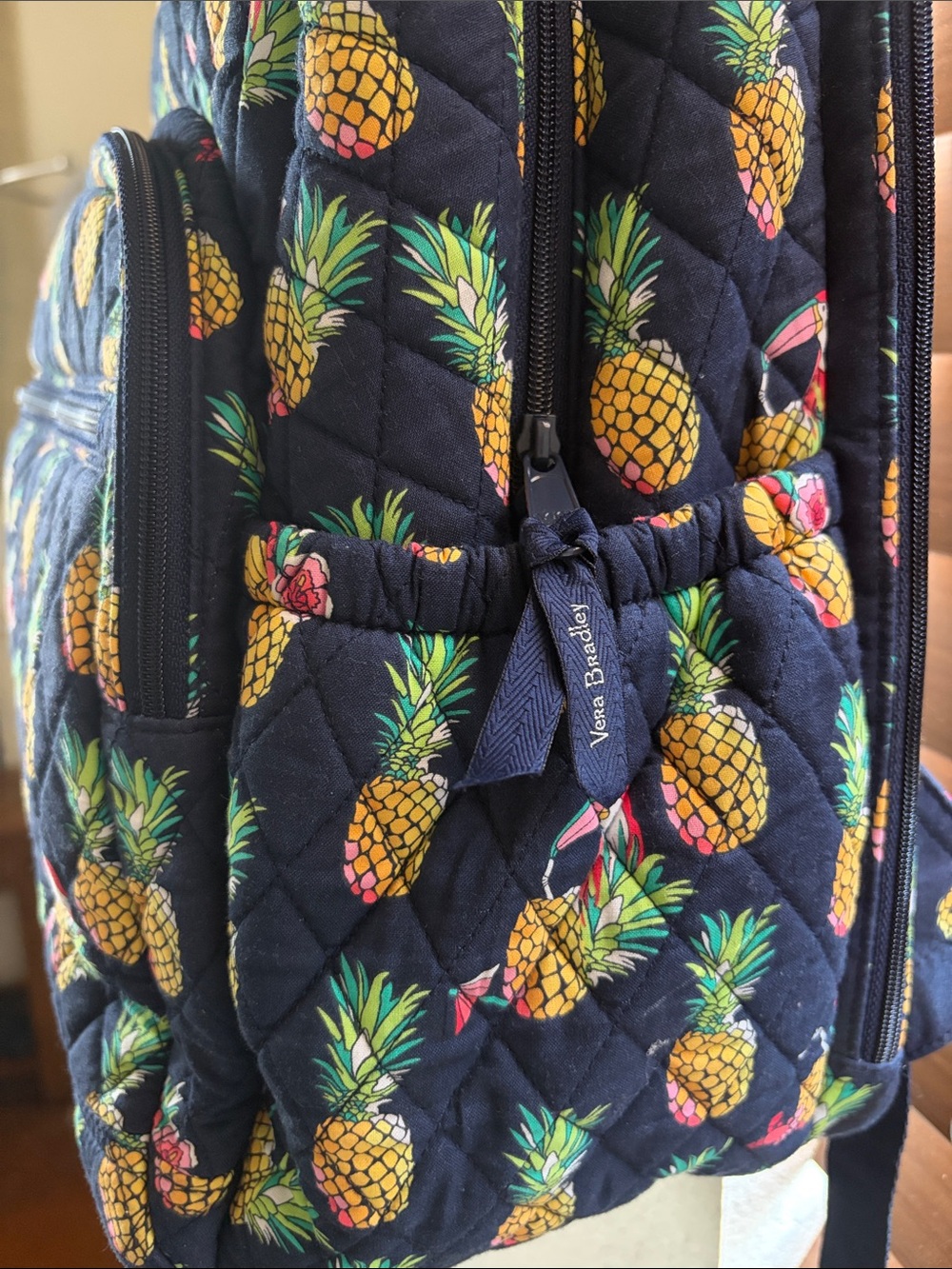 Vera Bradley Navy Quilted Pineapple Print Toucan Party Backpack - Picture 2 of 13